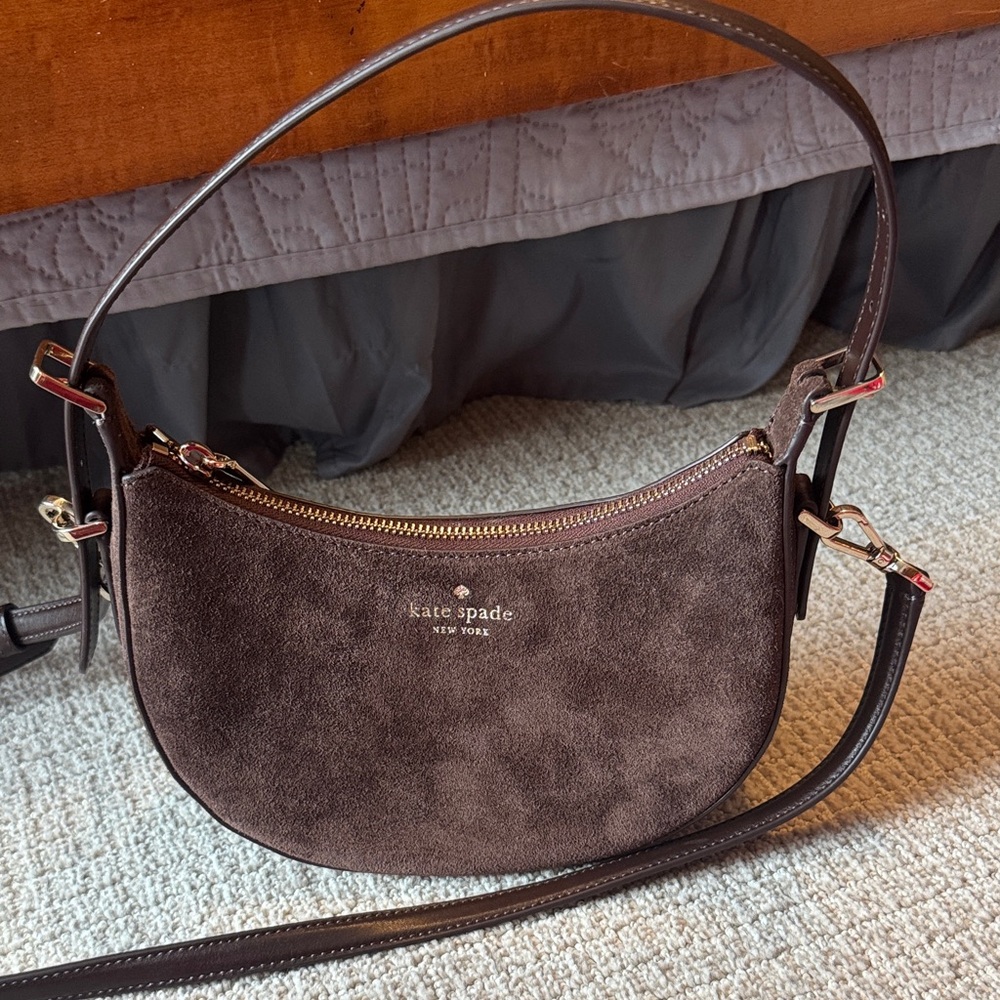 kate spade Chocolate Brown Suede Crescent Shoulder Bag